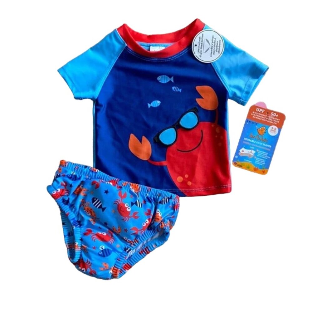 NWT Sea Me Swim Crab UPF 50+ Rashguard Waterproof Reusable Swim Diaper 3…